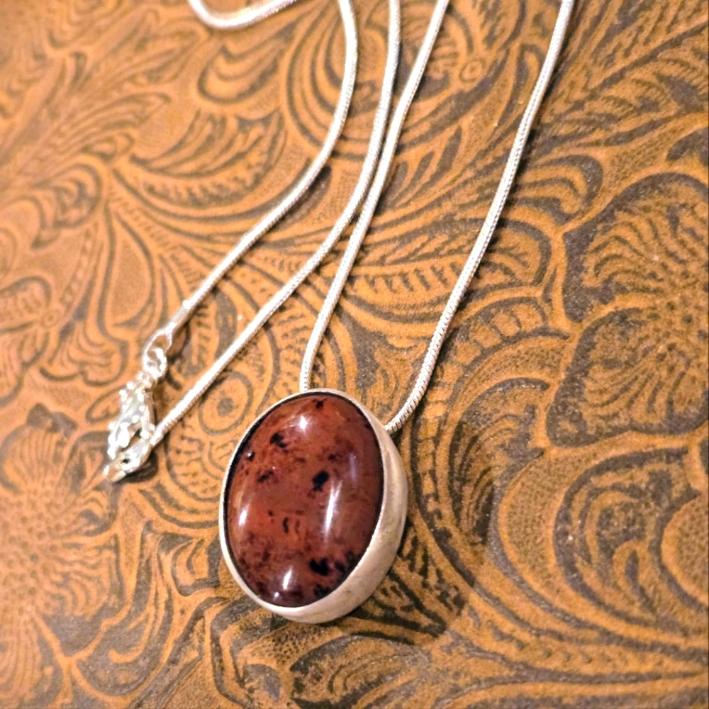 Vintage Taxco Mahogony Jasper Sterling Silver Pendant Necklace